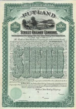 Rutland Street Railway Co. -  $1,000 Specimen Bond