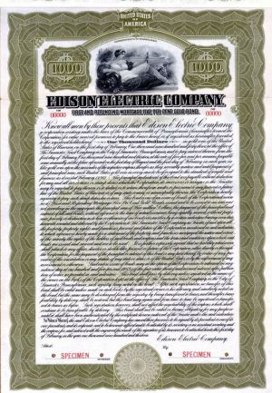 Edison Electric Company -  $1,000 Specimen Bond