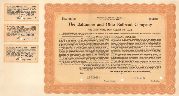 Baltimore and Ohio Railroad Co. - Specimen Bond