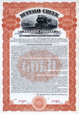 Buffalo Creek Railroad Co. - $1,000 Specimen Bond