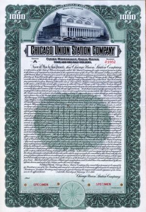 Chicago Union Station Co. - $1,000 Specimen Bond