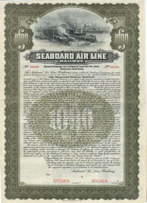 Seaboard Air Line Railway - $1,000 Specimen Railroad Bond