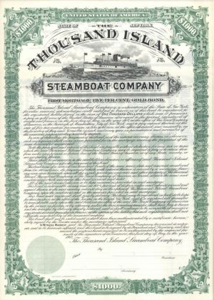 Thousand Island Steamboat Co. - $1,000 Specimen Bond