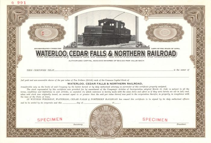 Waterloo, Cedar Falls and Northern Railroad - Specimen Stock