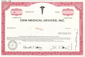 CSM Medical Devises, Inc. - Specimen Stock Certificate