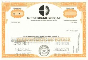 Electrosound Group, Inc. - Specimen Stock Certificate