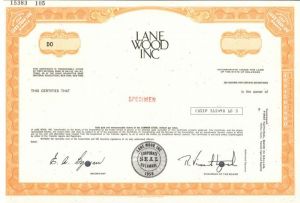 Lane Wood Inc - Specimen Stock Certificate