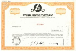 Lewis Business Forms, Inc. - Specimen Stock Certificate