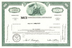 MCI Communications Corporation - 1970's dated Specimen Stock Certificate