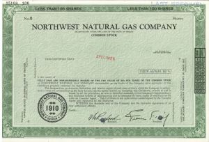 Northwest Natural Gas Co. - Specimen Stock Certificate