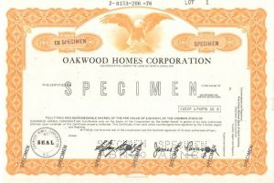 Oakwood Homes Corporation - Specimen Stock Certificate