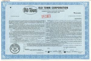 Old Town Corporation - Specimen Stock Certificate