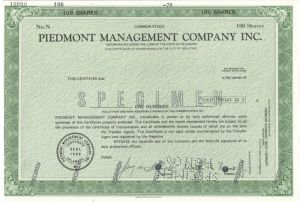 Piedmont Management Co. Inc. - Specimen Stock Certificate
