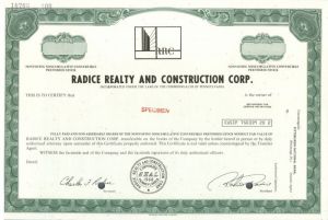 Radice Realty and Construction Corp. - Specimen Stock Certificate