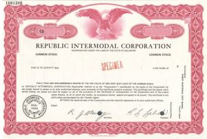 Republic Intermodal Corporation - Specimen Stock Certificate