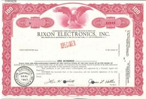 Rixon Electronics, Inc. - Specimen Stock Certificate