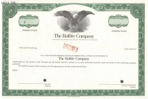 Rolfite Co. - Specimen Stock Certificate