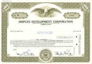 Simplex Development Corporation - Specimen Stock Certificate