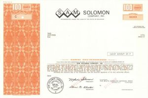 Sam Solomon Co. Inc. - Specimen Stock Certificate