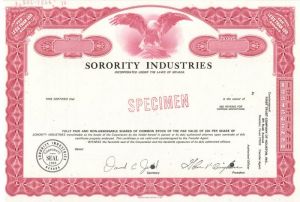 Sorority Industries - Specimen Stock Certificate