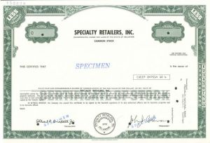 Specialty Retailers, Inc. - Specimen Stock Certificate