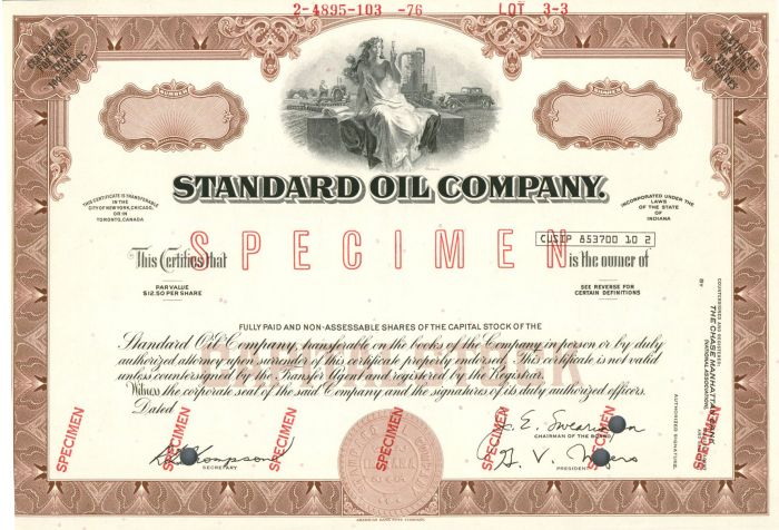 Standard Oil Co. - Specimen Stock Certificate