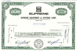 Supreme Equipment and Systems Corp. - Specimen Stock Certificate