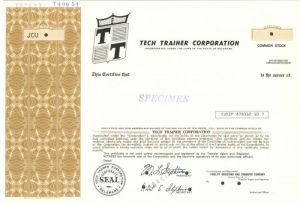 Tech Trainer Corporation - Specimen Stock Certificate