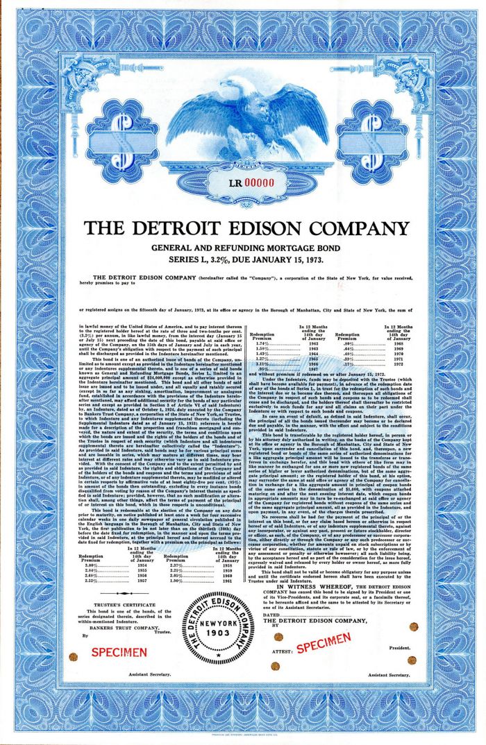 Detroit Edison Co. - Specimen Bond