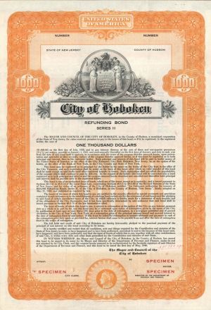 City of Hoboken - $1,000 Specimen Bond
