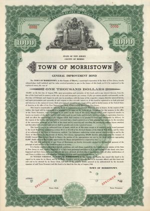 Town of Morristown - $1,000 Specimen Bond
