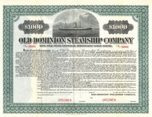 Old Dominion Steamship Co.  - Specimen Stocks and Bonds