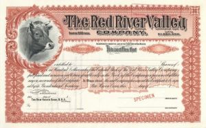 Red River Valley Co. - Cattle Vignette Specimen Stock Certificate