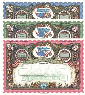 Set of Three Ringling Bros.-Barnum and Bailey Combined Shows - Set of 3 Colors Multicolored Specimen Circus Stock Certificates