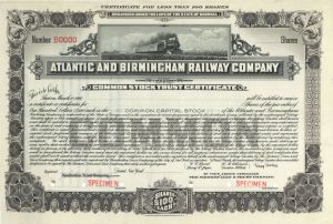 Atlantic and Birmingham Railrway Co. - Specimen Stock