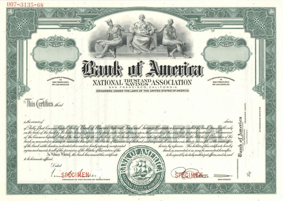 Bank of America - Specimen Stock