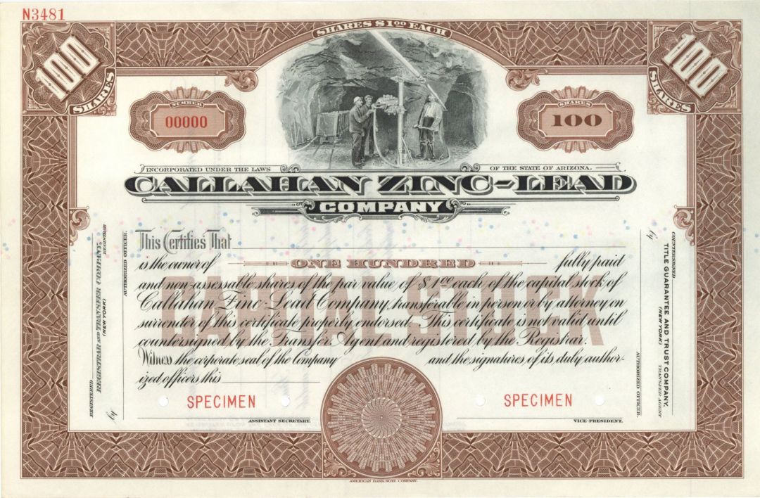 Callahan Zinc-Lead Co. - Specimen Stock