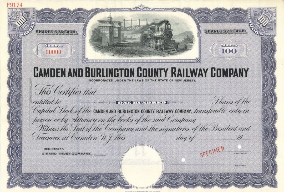Camden and Burlington Railway Co. - Specimen Stock