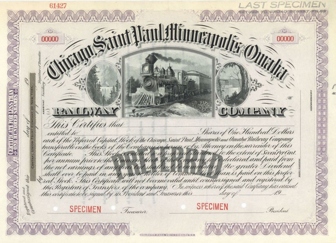 Chicago, Saint Paul, Minneapolis and Omaha Railway Co. - Specimen Stock