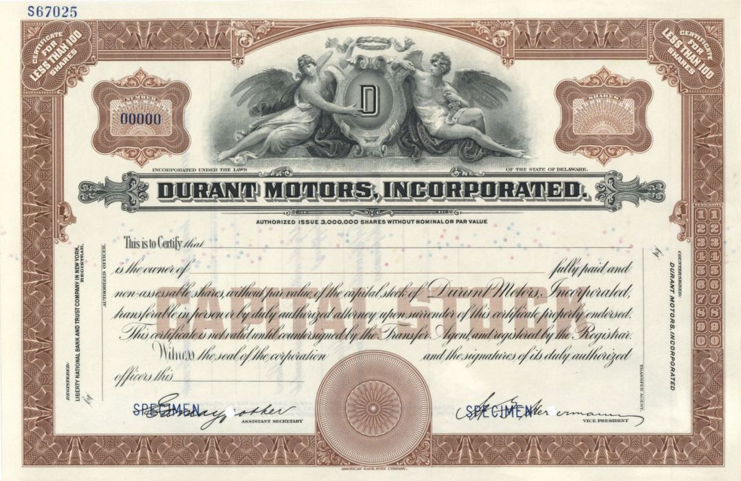 Durant Motors, Inc. - Specimen Stock
