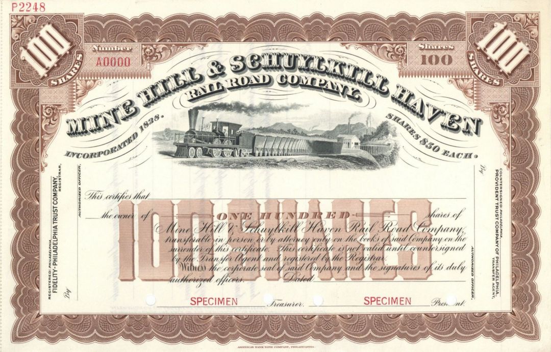 Mine Hill and Schuylkill Haven Rail Road Co. - Specimen Stock Certificate