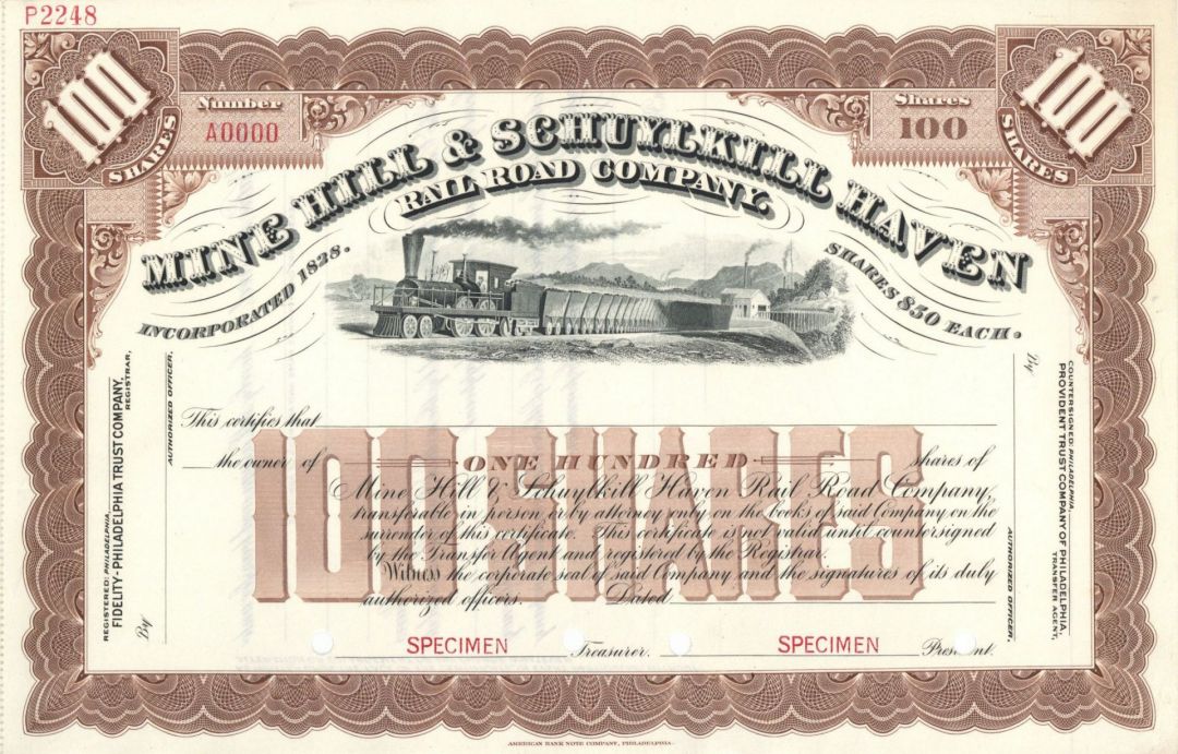 Mine Hill and Schuylkill Haven Rail Road Co. - Specimen Stock