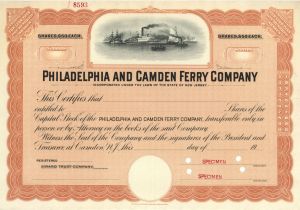Philadelphia and Camden Ferry Co. - Specimen Stock Certificate