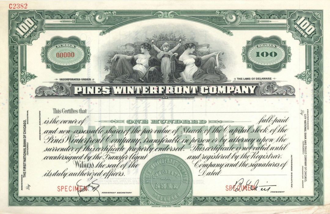 Pines Winterfront Co. - Specimen Stock Certificate