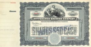 Pittsburgh Brewing Co. - Specimen Stock Certificate - Available in Green Only