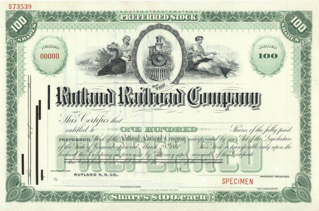 Rutland Railroad Co. -  Specimen Stock Certificate