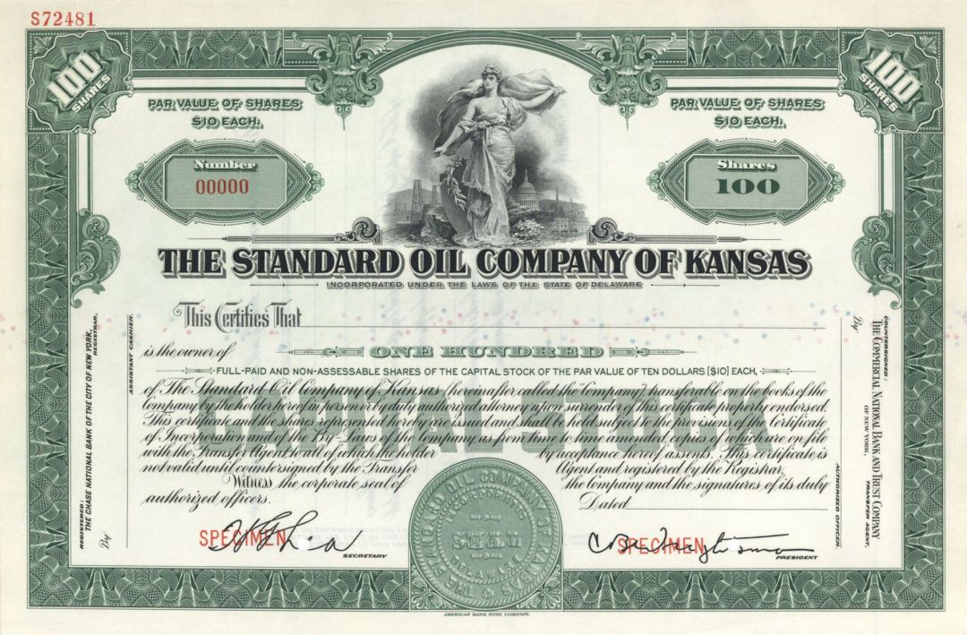 Standard Oil Company of Kansas - Specimen Stock Certificate