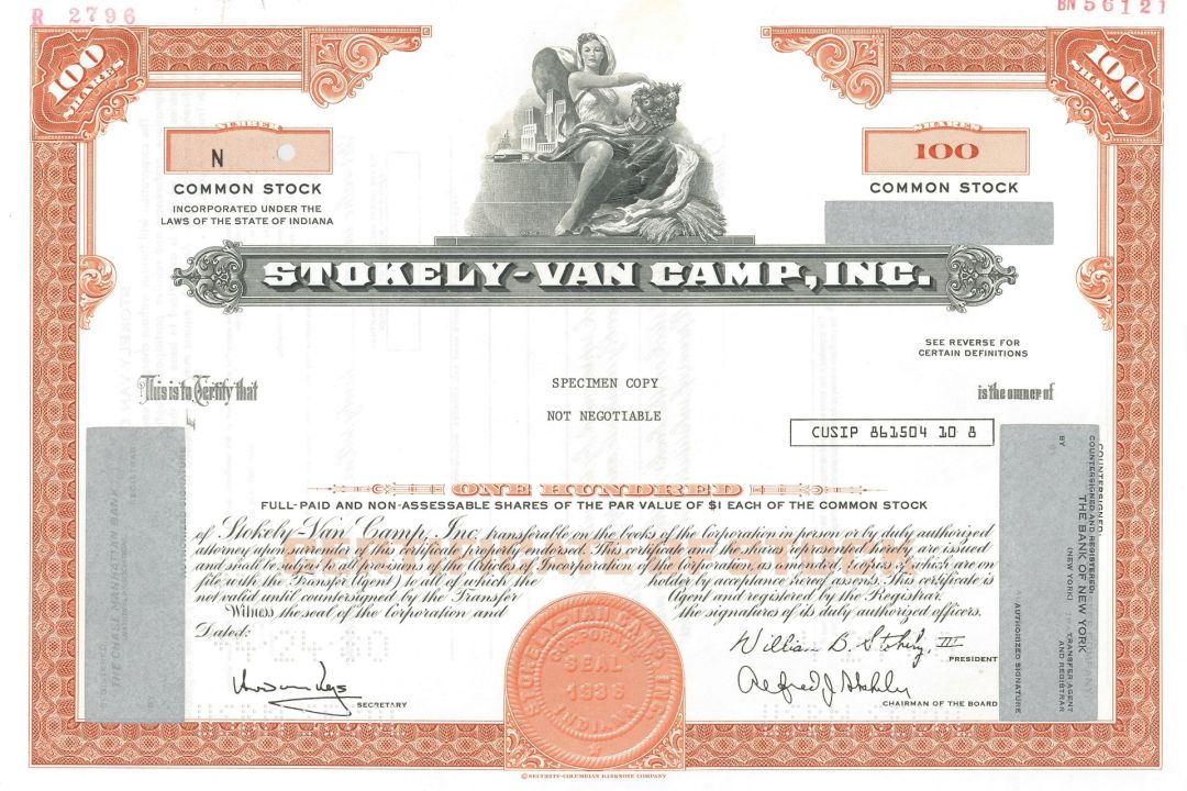 Stokely-Van Camp, Inc. -  Specimen Stock Certificate