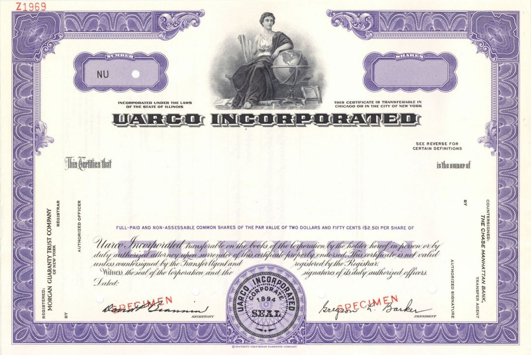 Uarco Inc. -  Specimen Stock Certificate