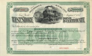 New York West Shore and Buffalo Railway Co. -  $10,000 and $1,000 Specimen Bond